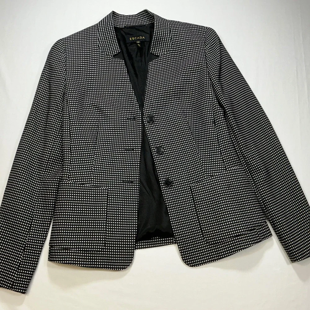 ESCADA Blazer Black & White Checkered Print Career Business Casual Coat